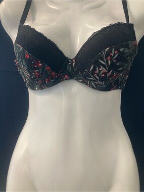 Anne Klein Floral Push Up Bra Black Red Green 36C